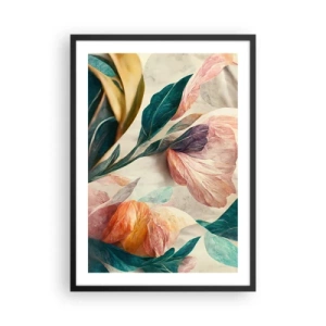 Poster in einem schwarzem Rahmen - Bunte Blumen und Blätter in einer künstlerischen Komposition - 50x70cm - Blumen der südlichen Inseln - Moderne Wanddekoration für Wohnzimmer und Schlafzimmer ARTTOR
