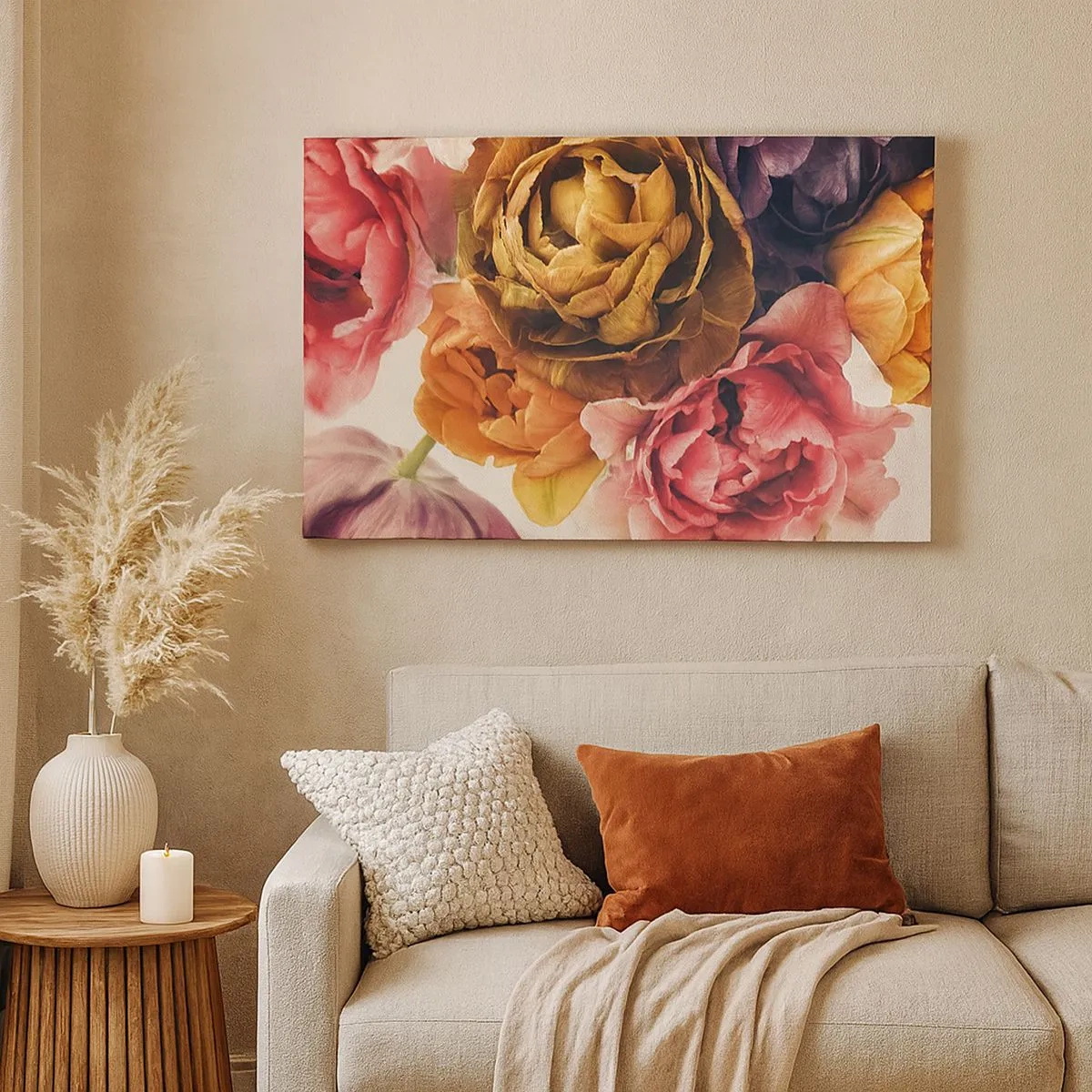 Bild auf Leinwand - Leinwandbild - Ein Strauß verschiedener Blumen in intensiven Farben - 70x50cm - Eine Feier des Lebens - Moderne Wanddekoration für Wohnzimmer und Schlafzimmer ARTTOR