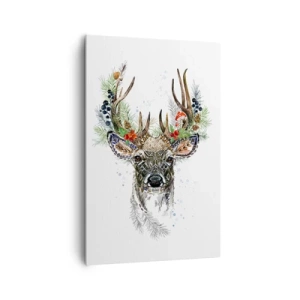Bild auf Leinwand - Leinwandbild - Stilisierter Hirsch mit dekorativem Geweih auf weißem Hintergrund - 80x120cm - Im festlichen Gewand - Moderne Wanddekoration für Wohnzimmer und Schlafzimmer ARTTOR