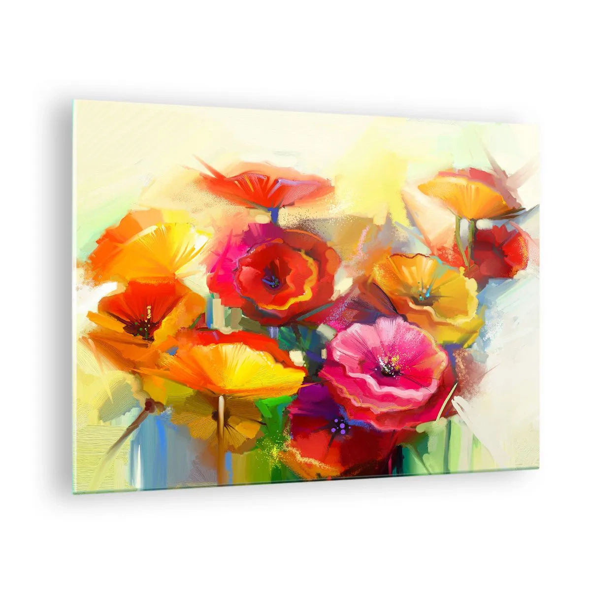 Glasbild - Bild auf glas - Bunte Mohnblumen in leuchtenden Farben - 70x50cm - Nicht nur rot - Moderne Wanddekoration für Wohnzimmer und Schlafzimmer ARTTOR