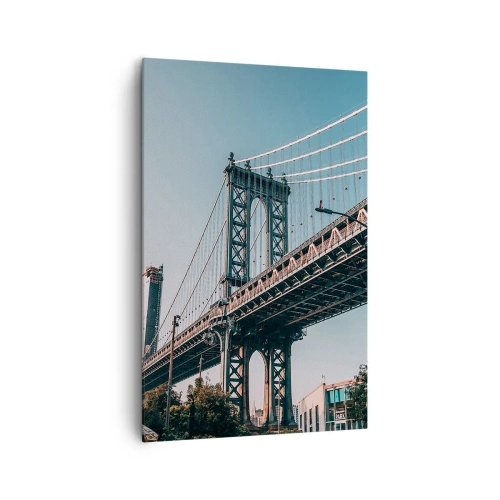 Bild auf Leinwand - Leinwandbild - Eine Brücke zwischen Gebäuden in einer städtischen Landschaft - 80x120cm - Über den Wellen der Stadt - Moderne Wanddekoration für Wohnzimmer und Schlafzimmer ARTTOR