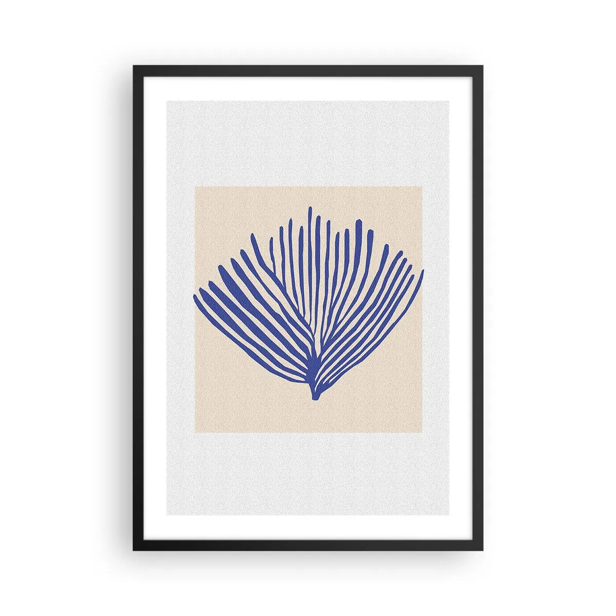 Poster in einem schwarzem Rahmen - Stilisierte Grafik einer fächerförmigen Meerespflanze - 50x70cm - Blauer Fächer - Moderne Wanddekoration für Wohnzimmer und Schlafzimmer ARTTOR