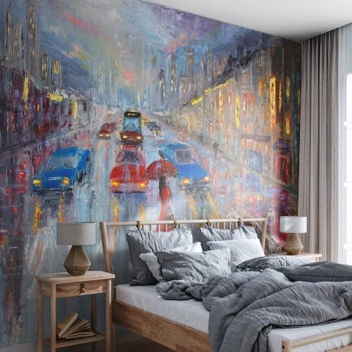 Fototapete Premium Canvas - Regnerischer Nachmittag in der Stadt - Stadt, Die Architektur, Im Regen spazieren gehen - 400x280 cm