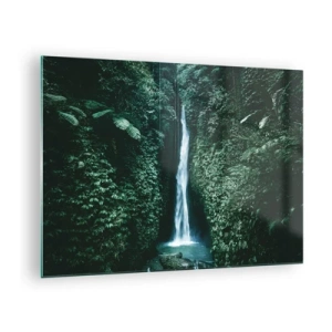 Glasbild - Bild auf glas - Ein Wasserfall inmitten dichter tropischer Vegetation - 70x50cm - Tropisches Spa - Moderne Wanddekoration für Wohnzimmer und Schlafzimmer ARTTOR