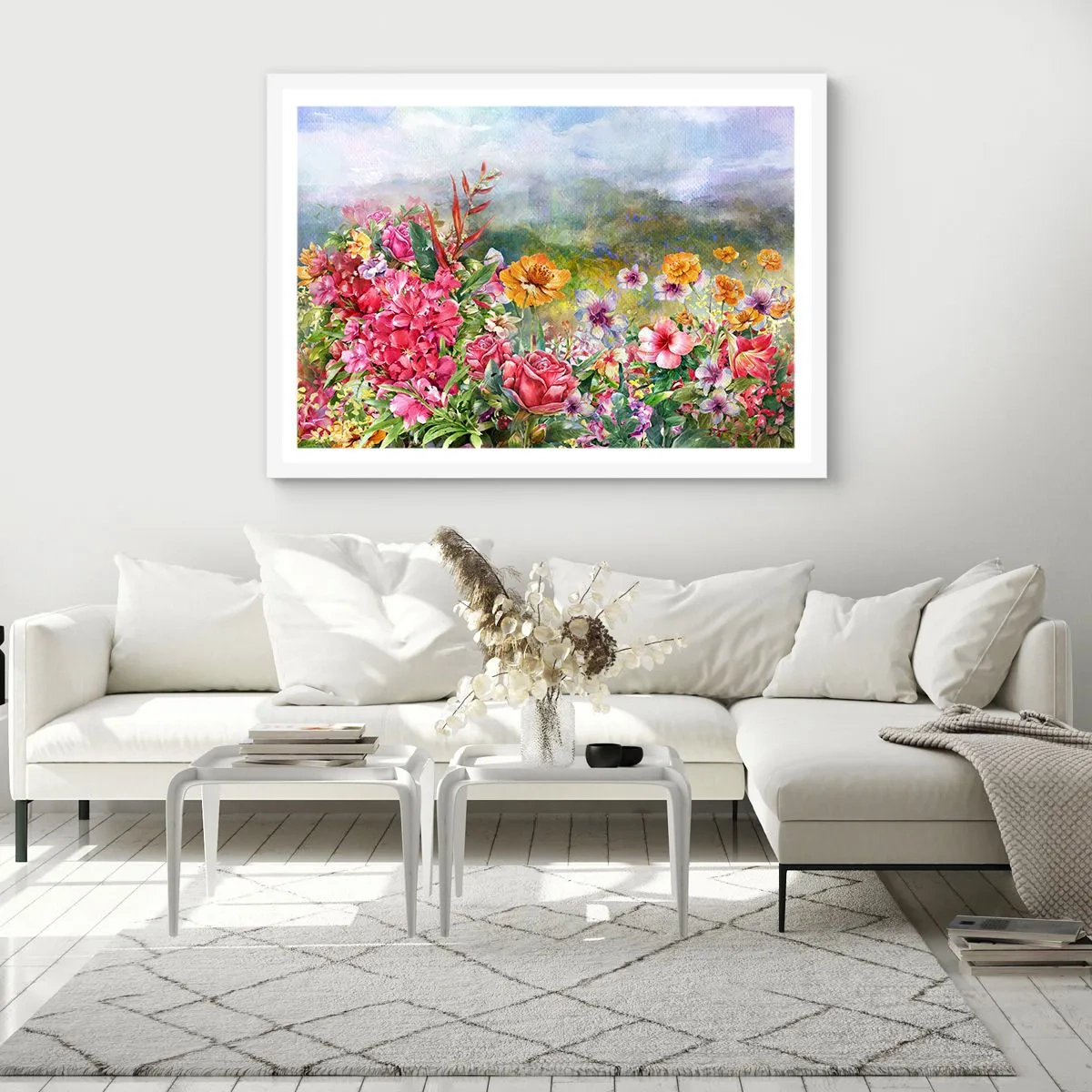 Poster in einem weißen Rahmen - Ein Garten, der verrückt geworden ist - 50x40 cm