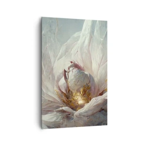 Bild auf Leinwand - Leinwandbild - Eine zarte weiße Blume mit subtilen goldenen Akzenten - 80x120cm - Sie blüht alle hundert Jahre einmal - Moderne Wanddekoration für Wohnzimmer und Schlafzimmer ARTTOR