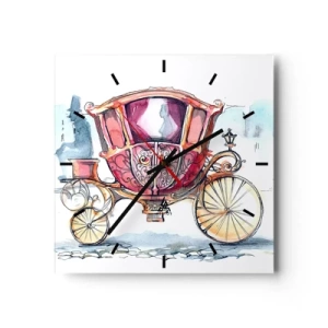Wanduhr - Glasuhr - Eine stilvolle Illustration einer antiken Kutsche in Pastellfarben. - 30x30cm - Zur Hochzeit oder zum Abschlussball? - Moderne Wanddekoration für Wohnzimmer und Schlafzimmer ARTTOR