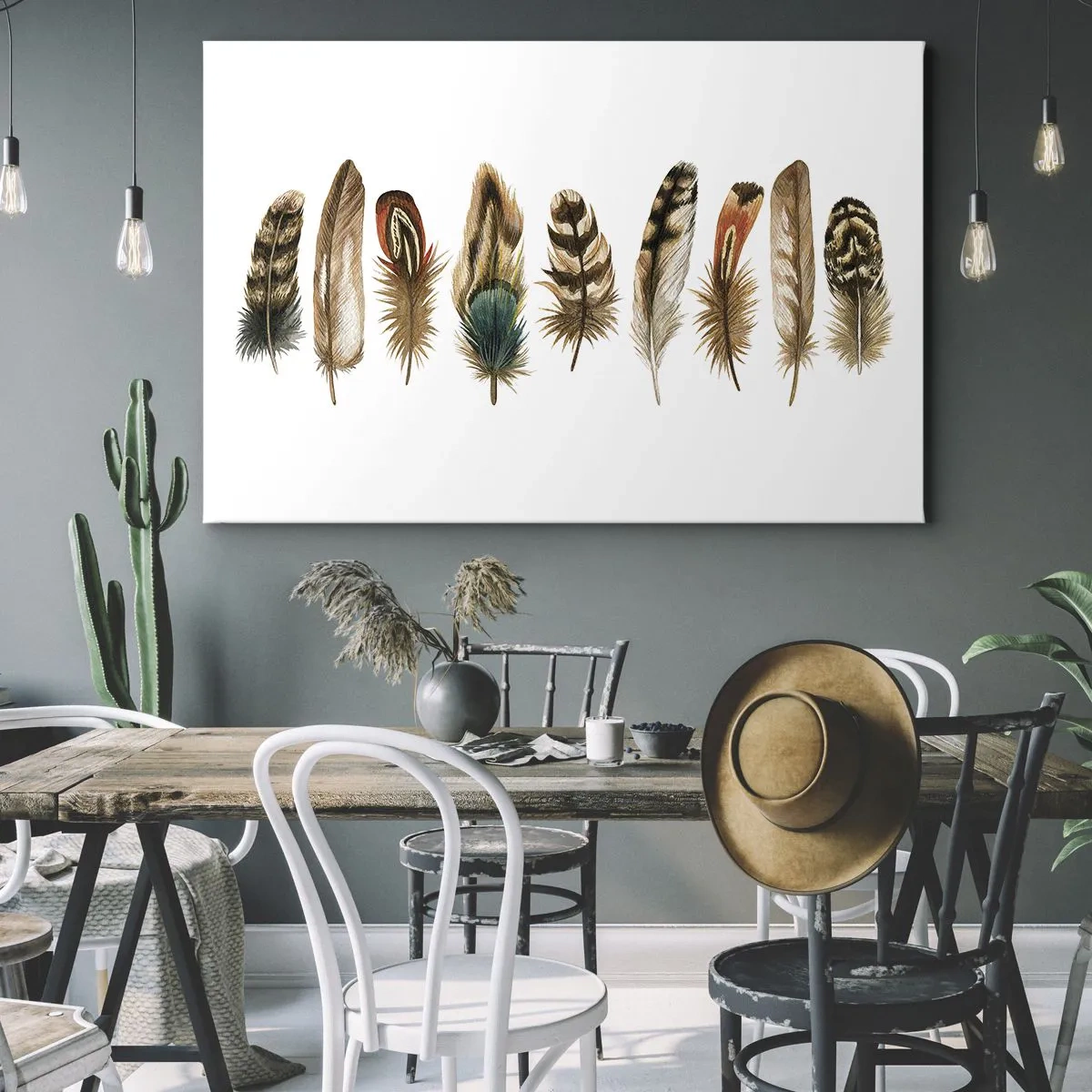 Bild auf Leinwand - Leinwandbild - Dekoratives Motiv einer Sammlung verschiedener Federn - 70x50cm - Eine federleichte Variante - Moderne Wanddekoration für Wohnzimmer und Schlafzimmer ARTTOR