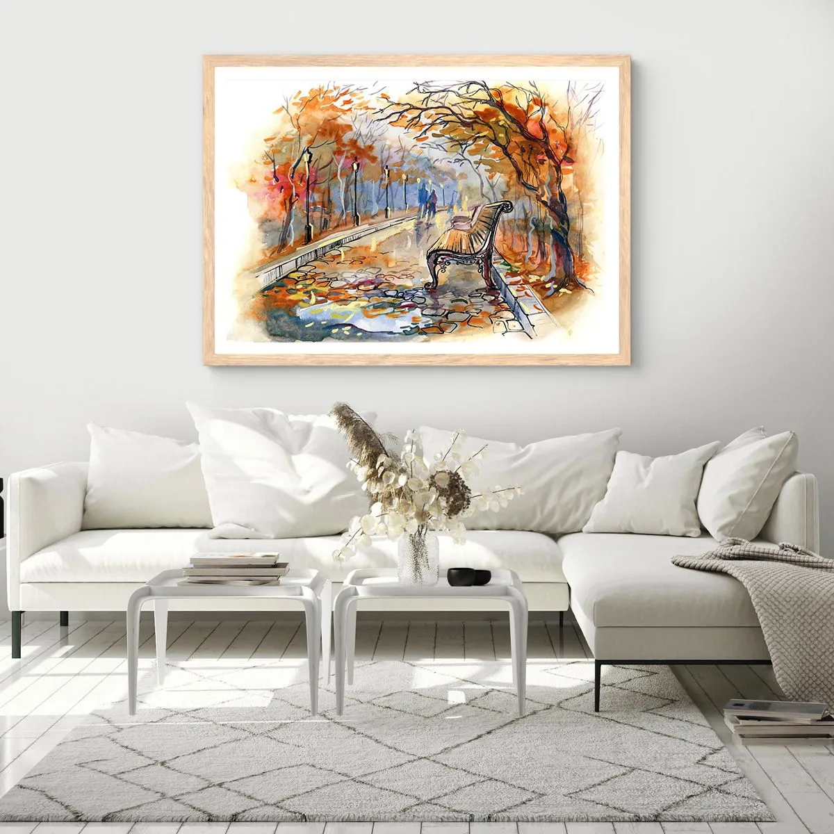 Poster in einem Rahmen aus heller Eiche - Gemeinsam im Herbst wandern - 91x61 cm