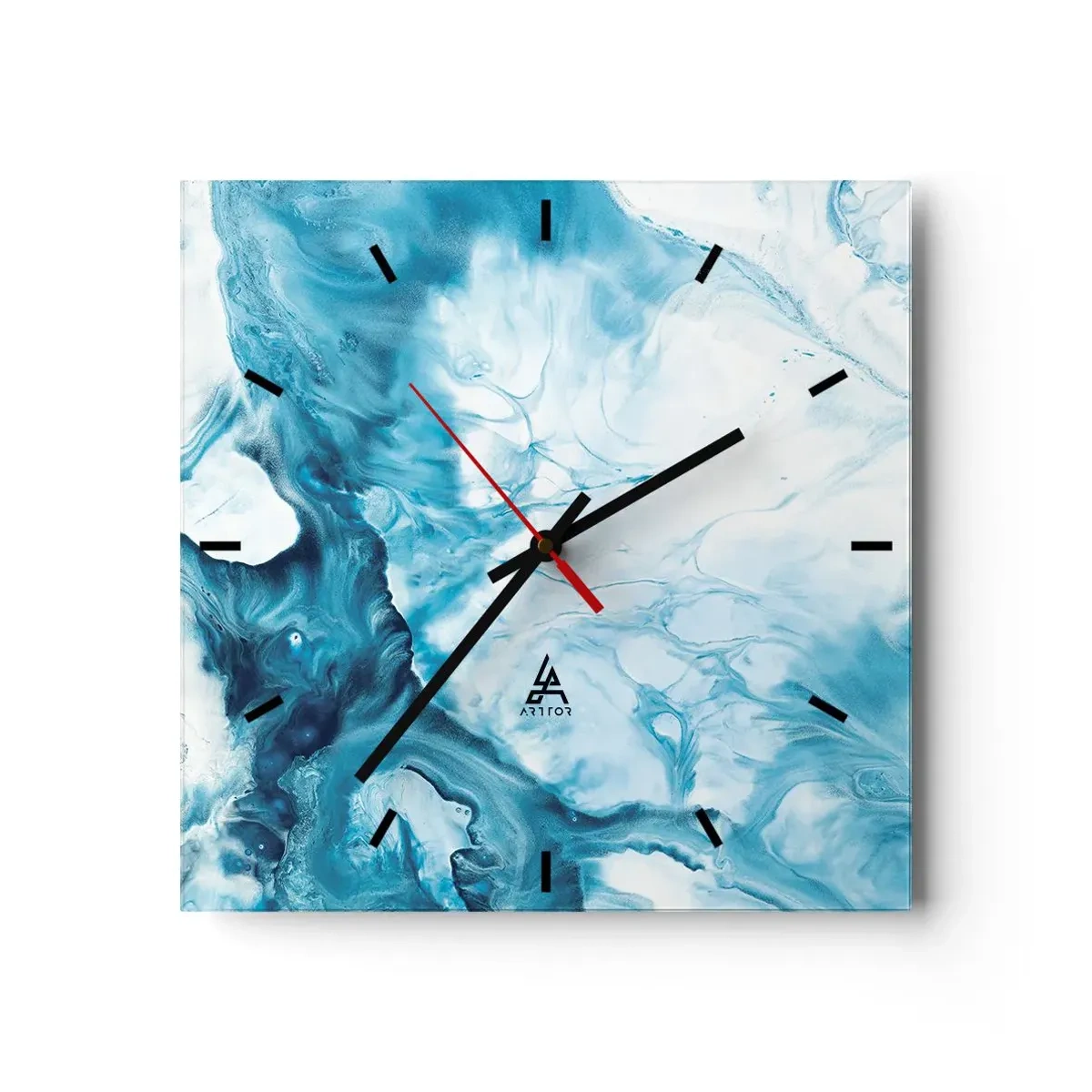 Wanduhr - Glasuhr - Abstraktes Muster in Blautönen - 30x30cm - Blaues Konzert - Moderne Wanddekoration für Wohnzimmer und Schlafzimmer ARTTOR