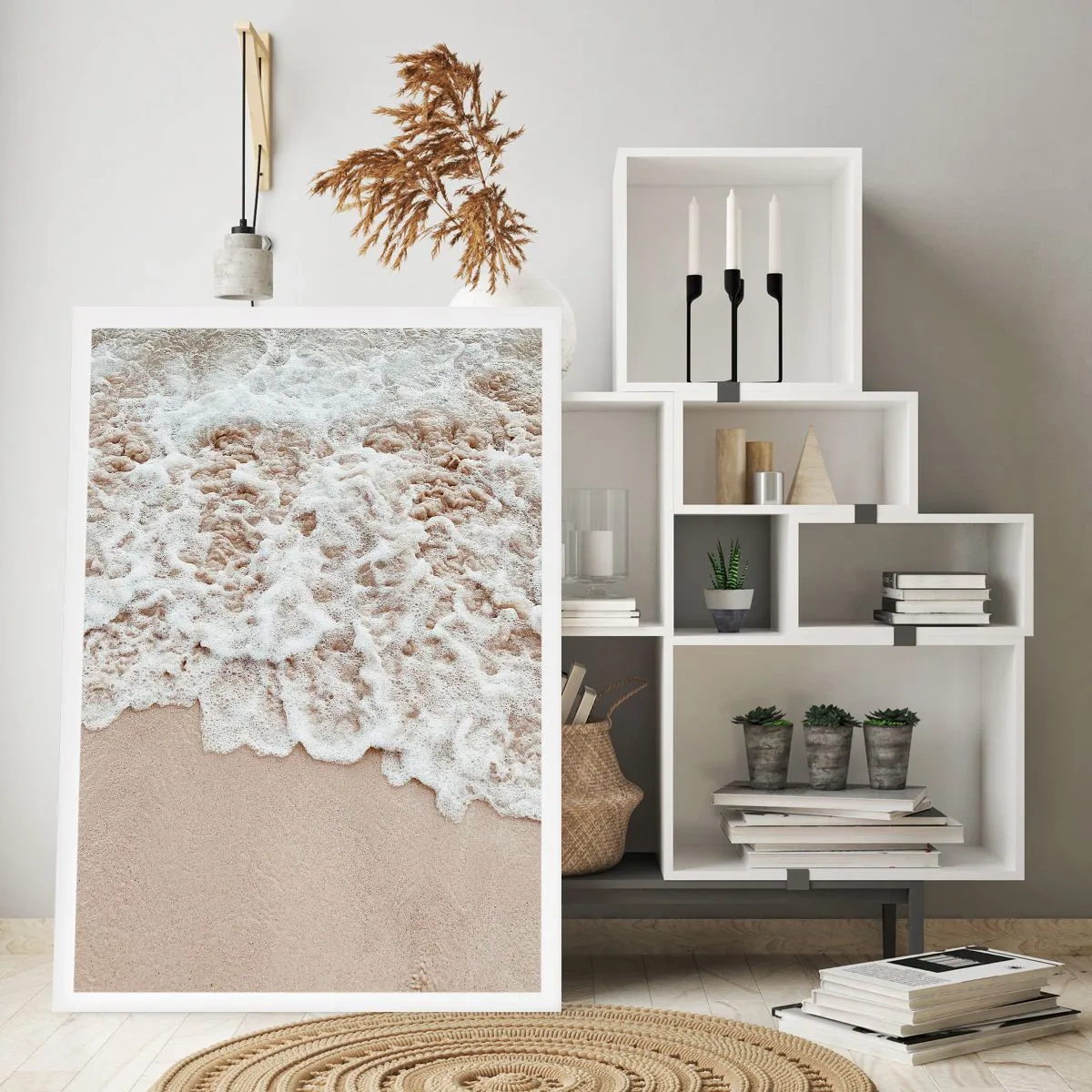 Poster - Sanfte Wellen brechen auf den Sand des Strandes - 50x70cm - Ich komme gleich wieder - Moderne Wanddekoration für Wohnzimmer und Schlafzimmer ARTTOR