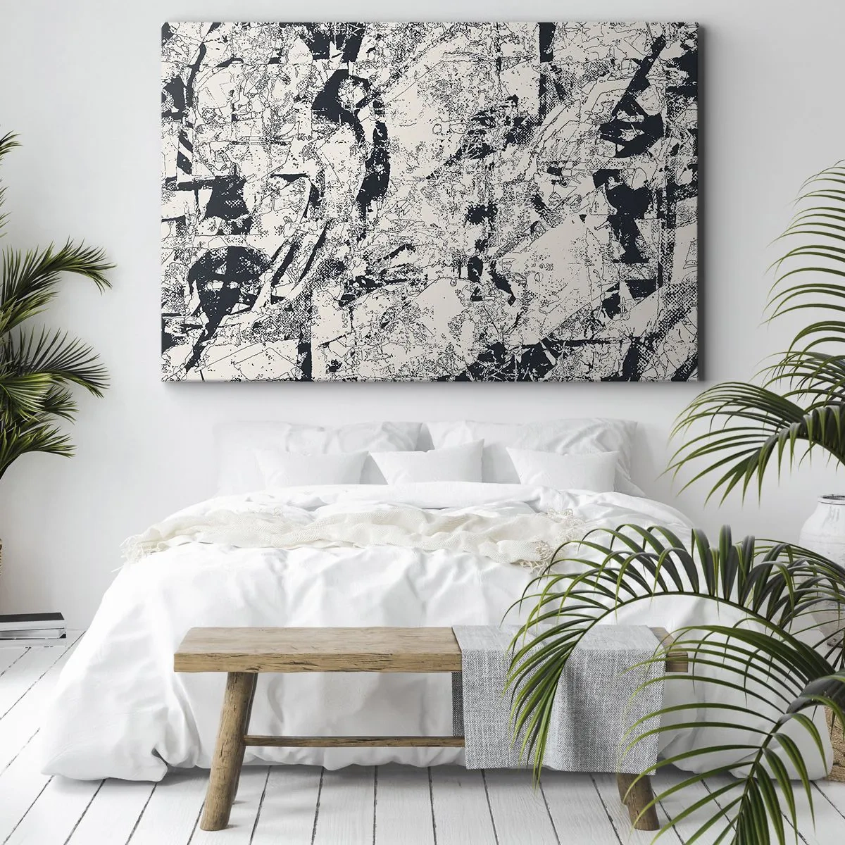 Bild auf Leinwand - Leinwandbild - Abstrakte Komposition in Schwarzweiß mit dynamischem Layout - 70x50cm - Durchdringung der Gegensätze - Moderne Wanddekoration für Wohnzimmer und Schlafzimmer ARTTOR