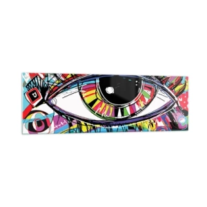 Glasbild - Bild auf glas - Buntes abstraktes Graffiti-Auge - 160x50cm - Buntes Auge - bunte Seele - Moderne Wanddekoration für Wohnzimmer und Schlafzimmer ARTTOR