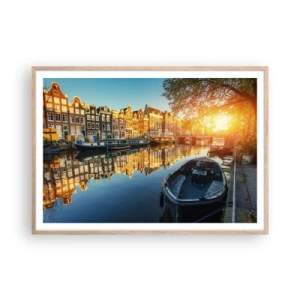 Poster in einem Rahmen aus heller Eiche - Morgen in Amsterdam - 100x70 cm