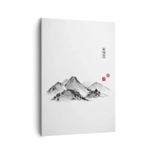 Bild auf Leinwand - Leinwandbild - Traditionelle Berglandschaft im Stil der japanischen Tuschemalerei - 50x70cm - Unendliche Fernen - Moderne Wanddekoration für Wohnzimmer und Schlafzimmer ARTTOR