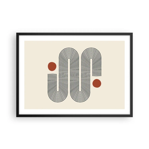 Poster in einem schwarzem Rahmen - Geometrisches Muster mit Linien und orangefarbenen Kreisen - 70x50cm - Vom Anfang bis zum Ende - Moderne Wanddekoration für Wohnzimmer und Schlafzimmer ARTTOR