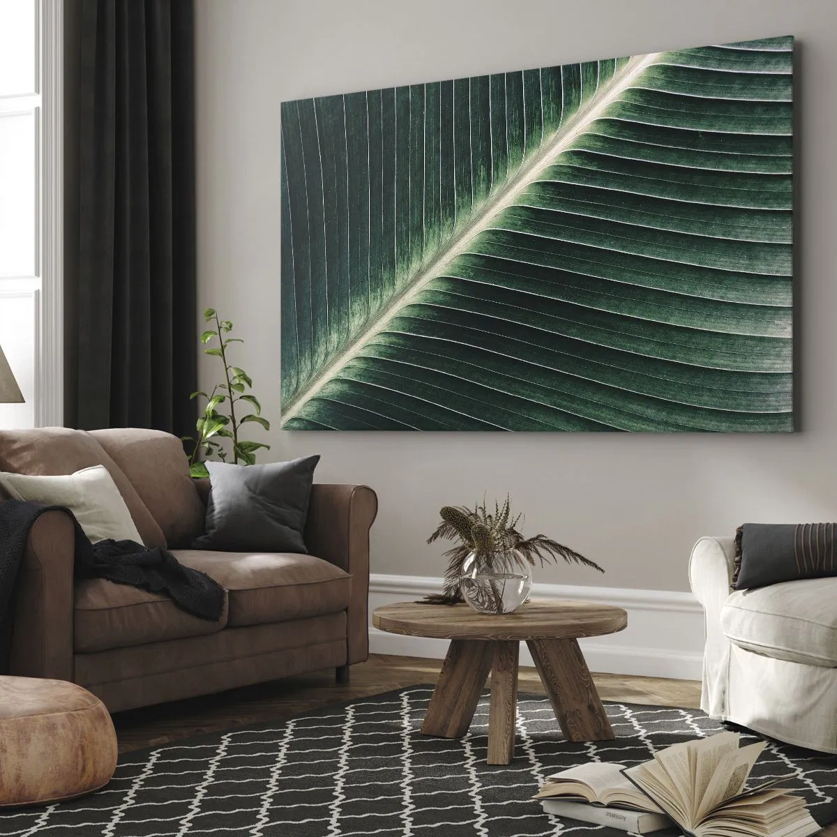 Bild auf Leinwand - Leinwandbild - Nahaufnahme der Struktur eines grünen Blattes - 70x50cm - Rhythmus der Natur - Moderne Wanddekoration für Wohnzimmer und Schlafzimmer ARTTOR