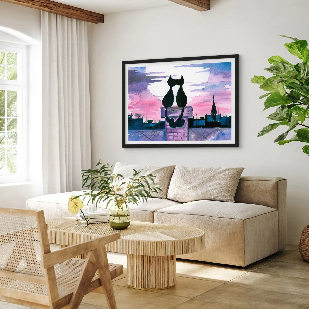 Poster in einem schwarzem Rahmen - Rendez-vous unter dem Mond - 40x30 cm