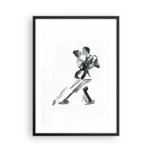 Poster in einem schwarzem Rahmen - Schwarz-weißes Aquarell eines tanzenden Paares - 50x70cm - In einem Schlag - Moderne Wanddekoration für Wohnzimmer und Schlafzimmer ARTTOR