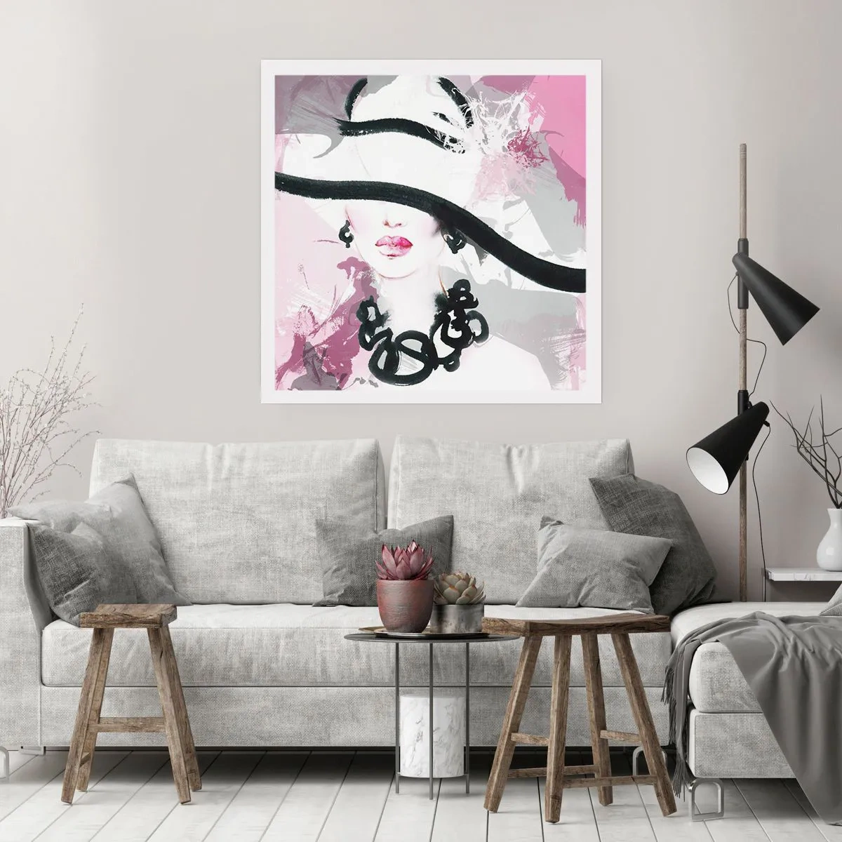 Poster - Bildnis einer Dame in Schwarz und Pink - 50x50 cm