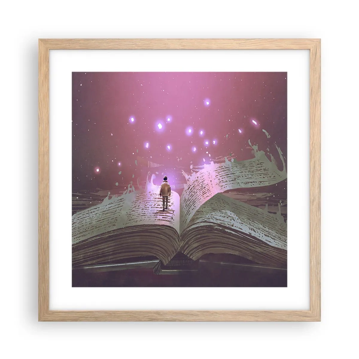 Poster in einem Rahmen aus heller Eiche - Einladung in eine andere Welt - lesen Sie! - 40x40 cm