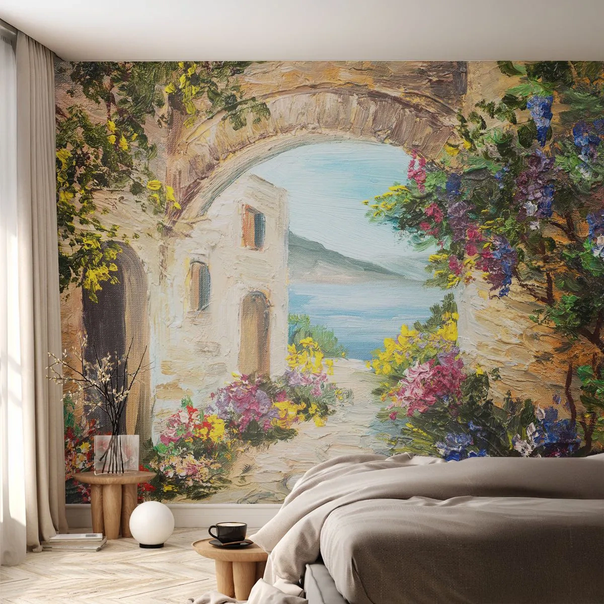 Fototapete Premium Sand - Charme einer Küstenprovinz - Die Architektur, Griechenland, Blumen - 300x210 cm