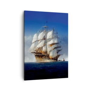 Bild auf Leinwand - Leinwandbild - Ein Segelschiff auf offener See unter blauem Himmel - 50x70cm - Der große Ruhm! - Moderne Wanddekoration für Wohnzimmer und Schlafzimmer ARTTOR