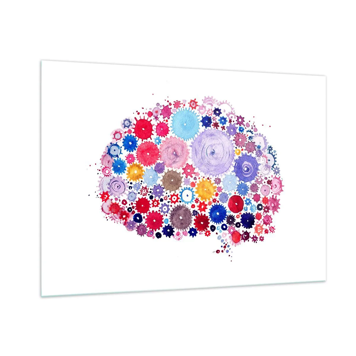 Glasbild - Bild auf glas - Eine farbenfrohe Illustration eines Gehirns, das aus geometrischen Formen besteht. - 100x70cm - Die perfekteste Maschine der Natur - Moderne Wanddekoration für Wohnzimmer und Schlafzimmer ARTTOR