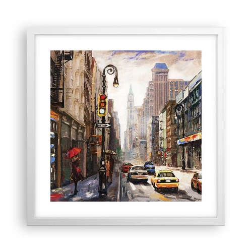 Poster in einem weißen Rahmen - New York - auch im Regen bunt - 40x40 cm
