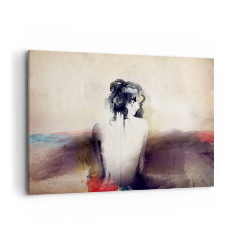 Bild auf Leinwand - Leinwandbild - Ein subtiles Frauenporträt im künstlerischen Stil - 100x70cm - Glatte Linien, ovale Formen - Moderne Wanddekoration für Wohnzimmer und Schlafzimmer ARTTOR