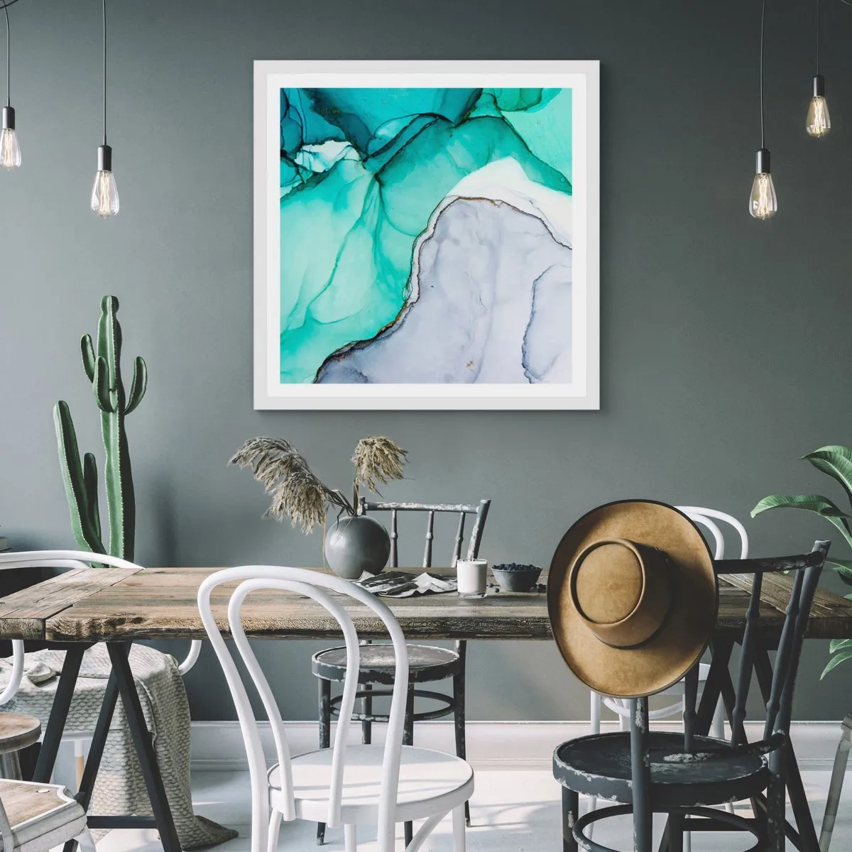 Poster in einem weißen Rahmen - Eine Studie in Türkis - 50x50 cm