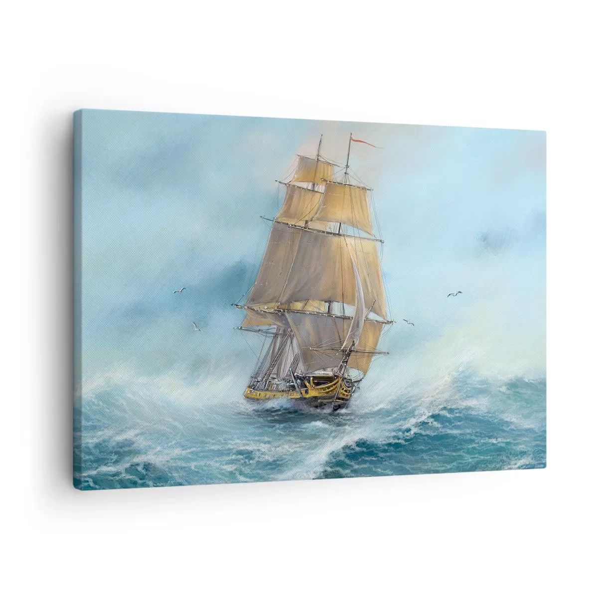 Bild auf Leinwand - Leinwandbild - Ein Segelschiff auf stürmischer See - 70x50cm - Über die Wellen gleiten - Moderne Wanddekoration für Wohnzimmer und Schlafzimmer ARTTOR