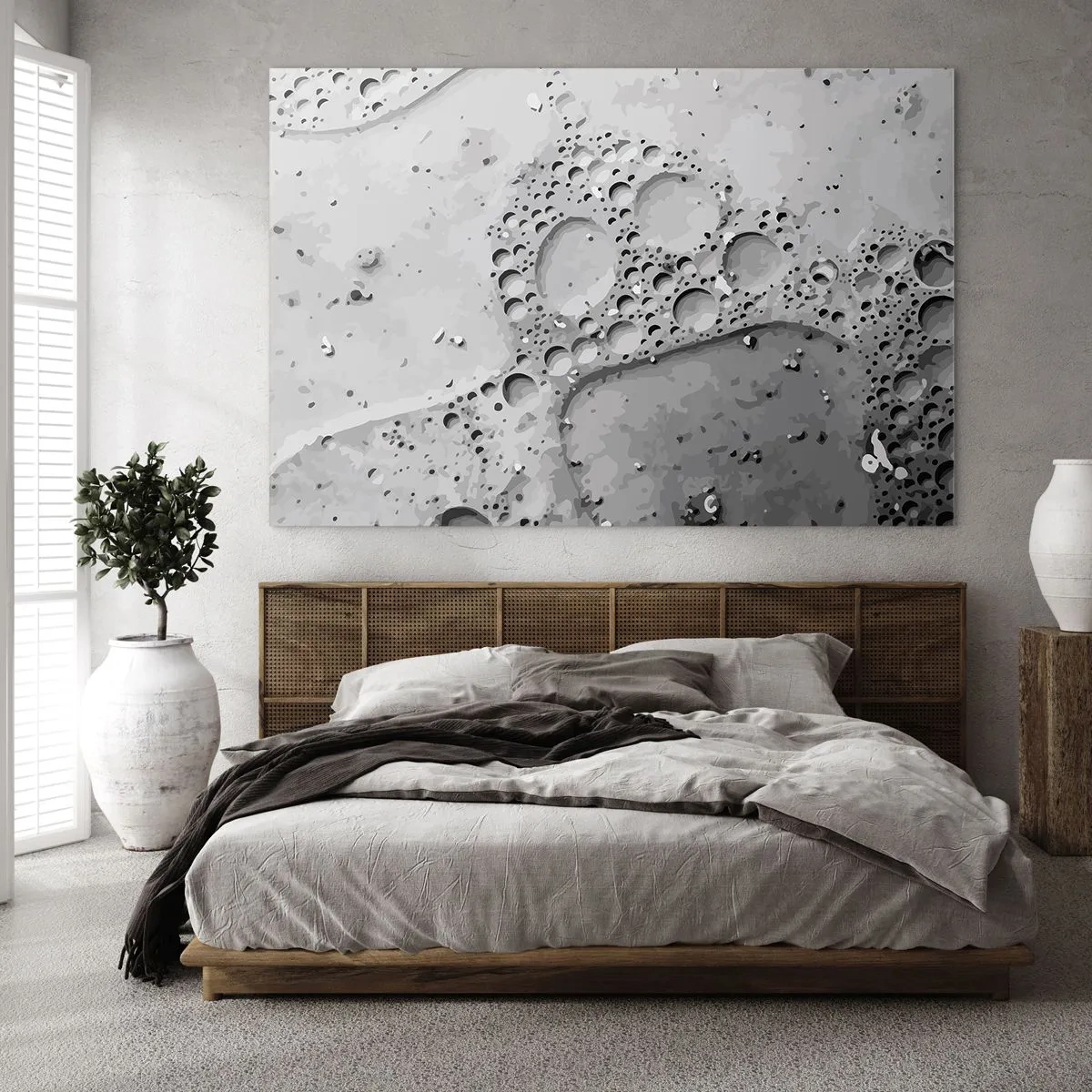 Glasbild - Bild auf glas - Abstraktes Blasenmuster auf der Oberfläche in Grautönen - 100x70cm - Schaumpfad - Moderne Wanddekoration für Wohnzimmer und Schlafzimmer ARTTOR