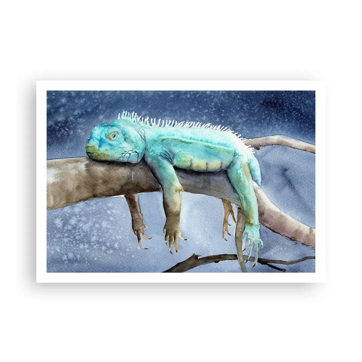 Poster - Blauer Leguan ruht auf einem Ast - 100x70cm - Es ist gut! - Moderne Wanddekoration für Wohnzimmer und Schlafzimmer ARTTOR