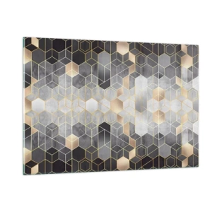 Glasbild - Bild auf glas - Geometrisches Muster aus Sechsecken in goldenen Linien - 120x80cm - Diamant-Komposition - Moderne Wanddekoration für Wohnzimmer und Schlafzimmer ARTTOR