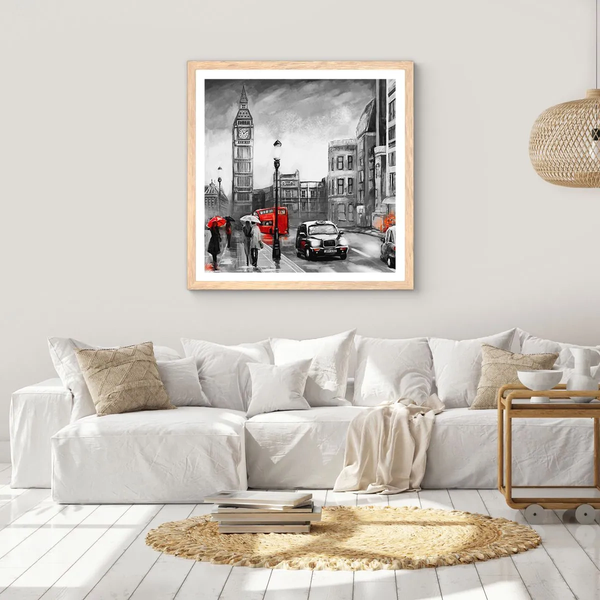 Poster in einem Rahmen aus heller Eiche - Gar keine graue Stadt - 30x30 cm