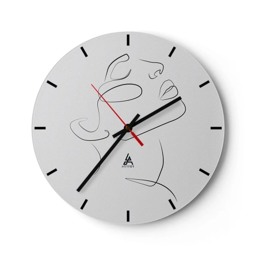 Wanduhr - Glasuhr - Ein minimalistisches Porträt einer Frau mit Linien auf weißem Hintergrund. - 30x30cm - Die Drehungen und Wendungen der Träume - Moderne Wanddekoration für Wohnzimmer, Küche und Schlafzimmer ARTTOR
