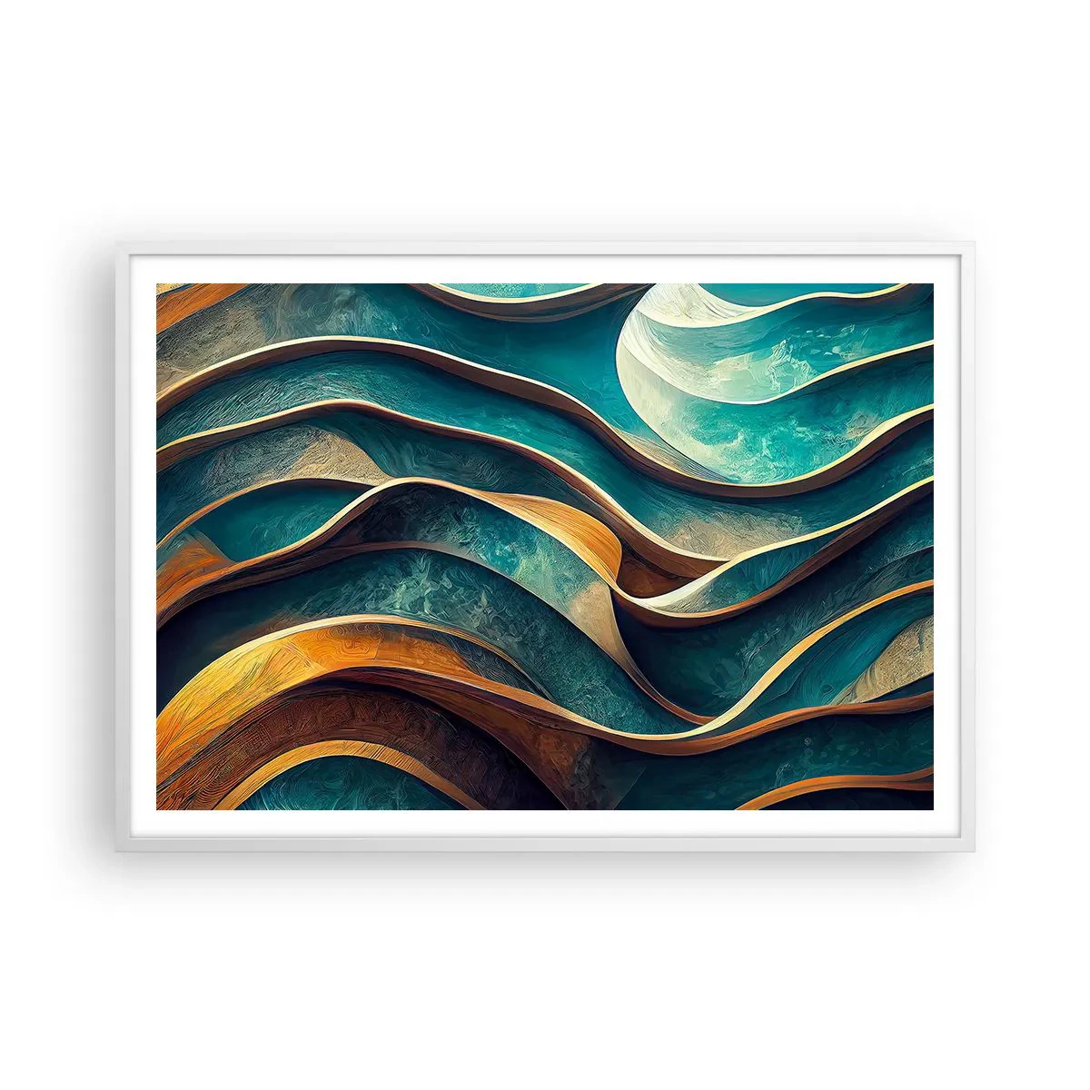 Poster in einem weißen Rahmen - Blaue Mäander - 100x70 cm