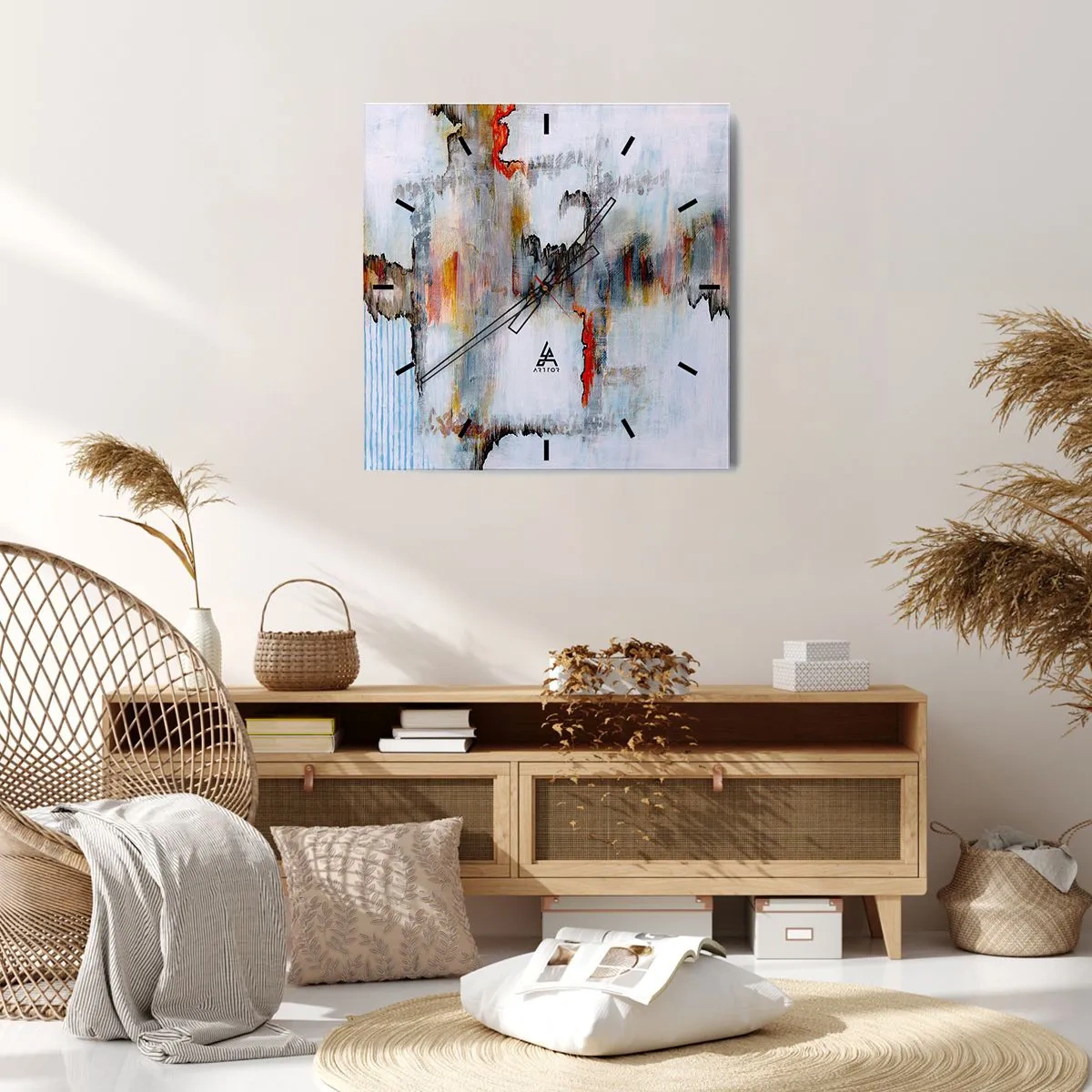 Wanduhr - Glasuhr - Abstraktes Muster mit lebendigen Farben auf hellem Hintergrund - 30x30cm - Ein Stock auf dem Wasser - Moderne Wanddekoration für Wohnzimmer und Schlafzimmer ARTTOR