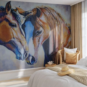 Fototapete Premium Sand - Ist es Freundschaft? ist es baby - Abstraktion, Pferde, Natur - 250x175 cm