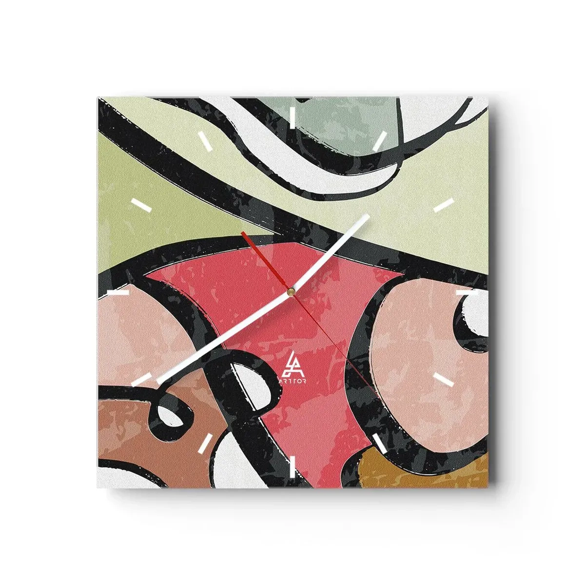 Wanduhr - Glasuhr - Bunte abstrakte Formen mit schwarzen Linien - 30x30cm - Pirouetten unter Farben - Moderne Wanddekoration für Wohnzimmer und Schlafzimmer ARTTOR