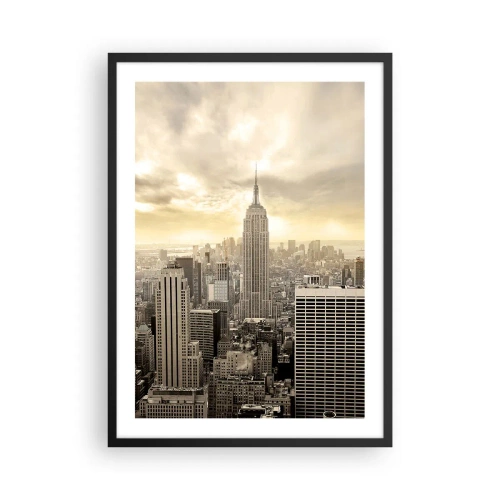Poster in einem schwarzem Rahmen - New York City-Panorama mit dem Empire State Building - 50x70cm - New York aus Grau - Moderne Wanddekoration für Wohnzimmer und Schlafzimmer ARTTOR