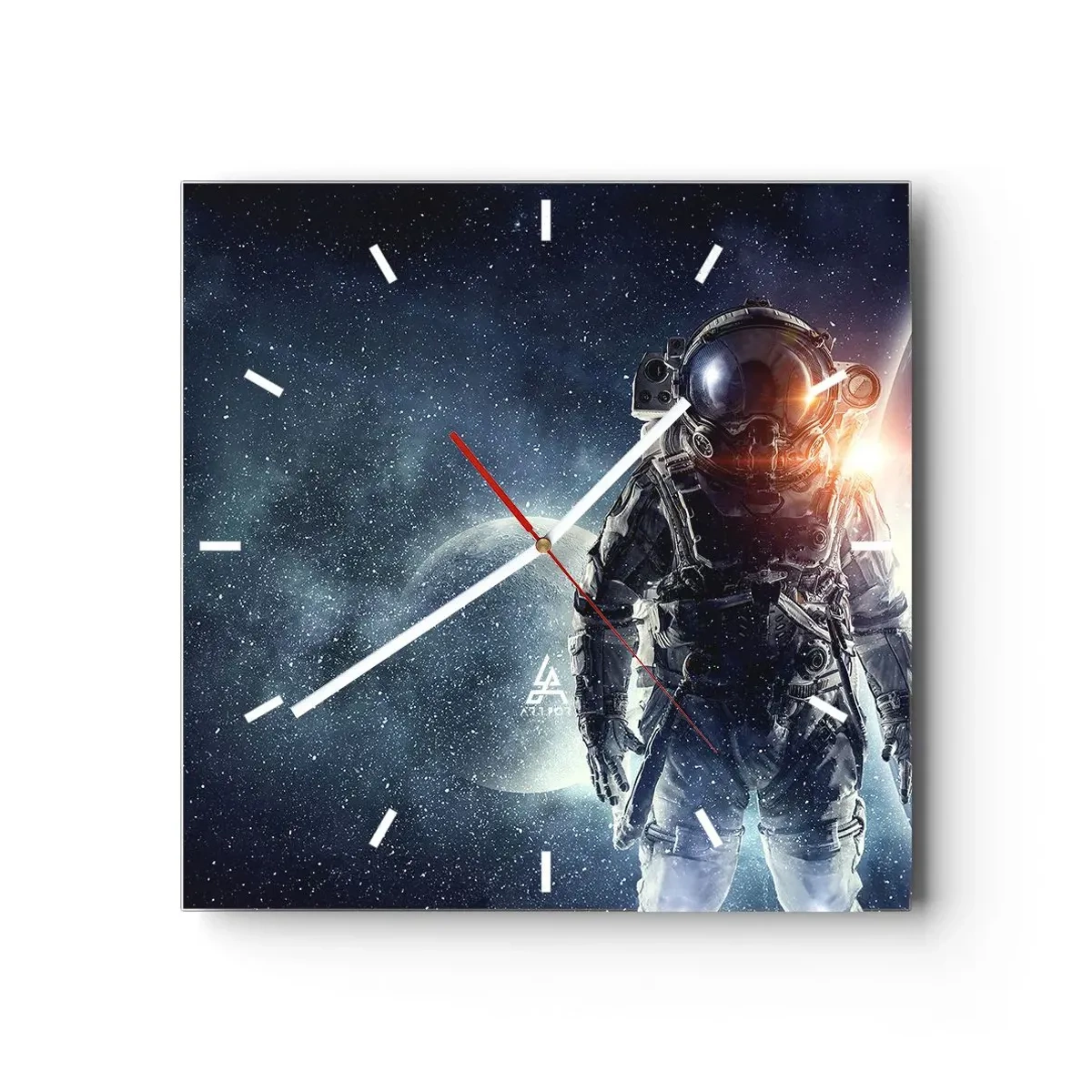 Wanduhr - Glasuhr - Astronaut vor dem Hintergrund des Weltraums und des Planeten Erde - 30x30cm - Weltraumabenteuer - Moderne Wanddekoration für Wohnzimmer und Schlafzimmer ARTTOR