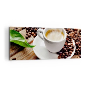 Bild auf Leinwand - Leinwandbild - Kaffee auf der Bank - 100x40 cm