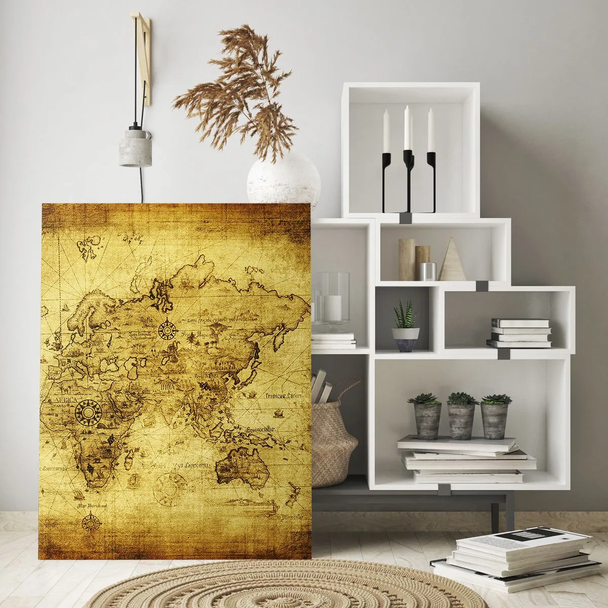 Glasbild - Bild auf glas - Alte Vintage-Weltkarte - 50x70cm - Diese Welt ist seltsam - Moderne Wanddekoration für Wohnzimmer und Schlafzimmer ARTTOR