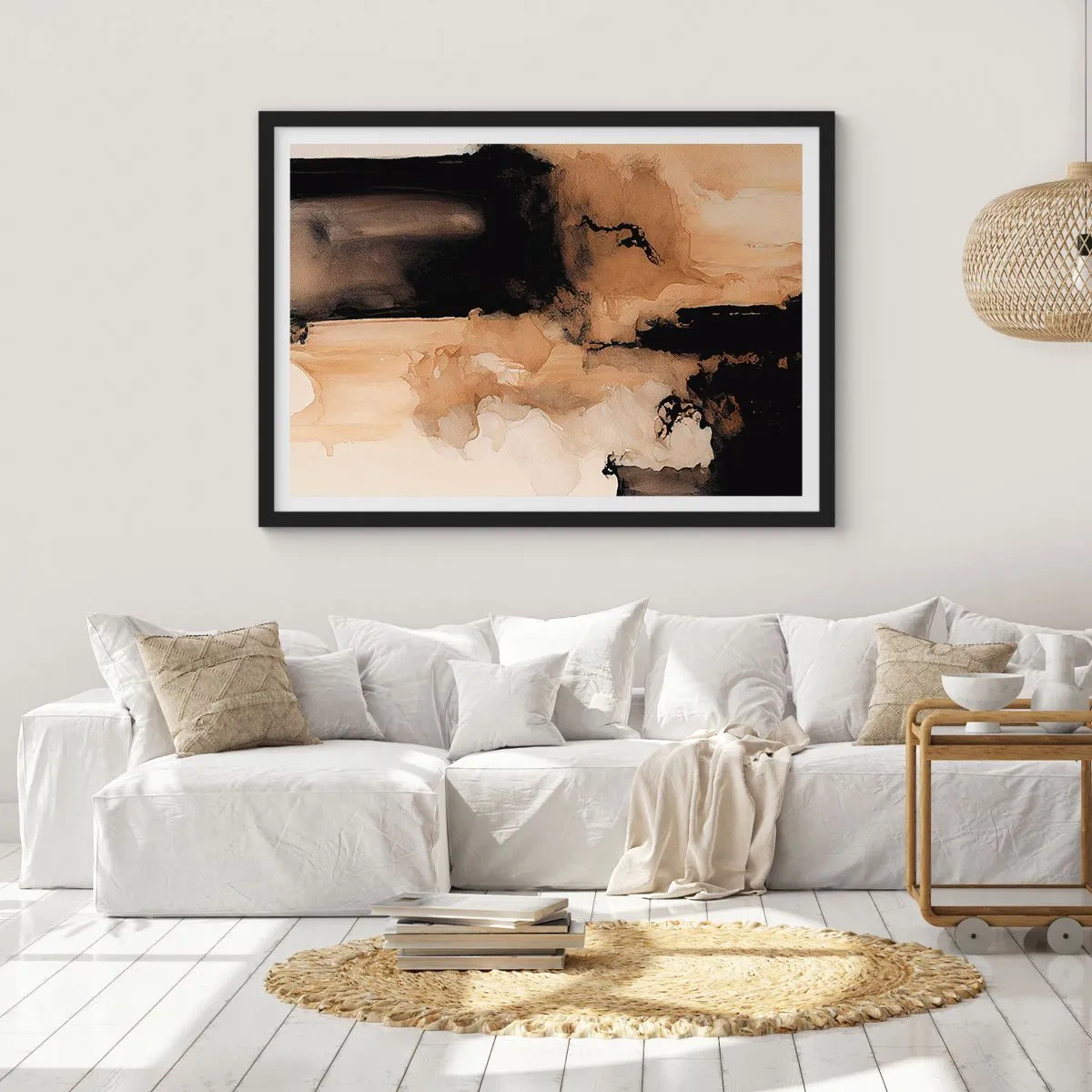 Poster in einem schwarzem Rahmen - Abstrakte Komposition in Braun- und Schwarztönen - 70x50cm - Faszinierende Abstraktion - Moderne Wanddekoration für Wohnzimmer und Schlafzimmer ARTTOR
