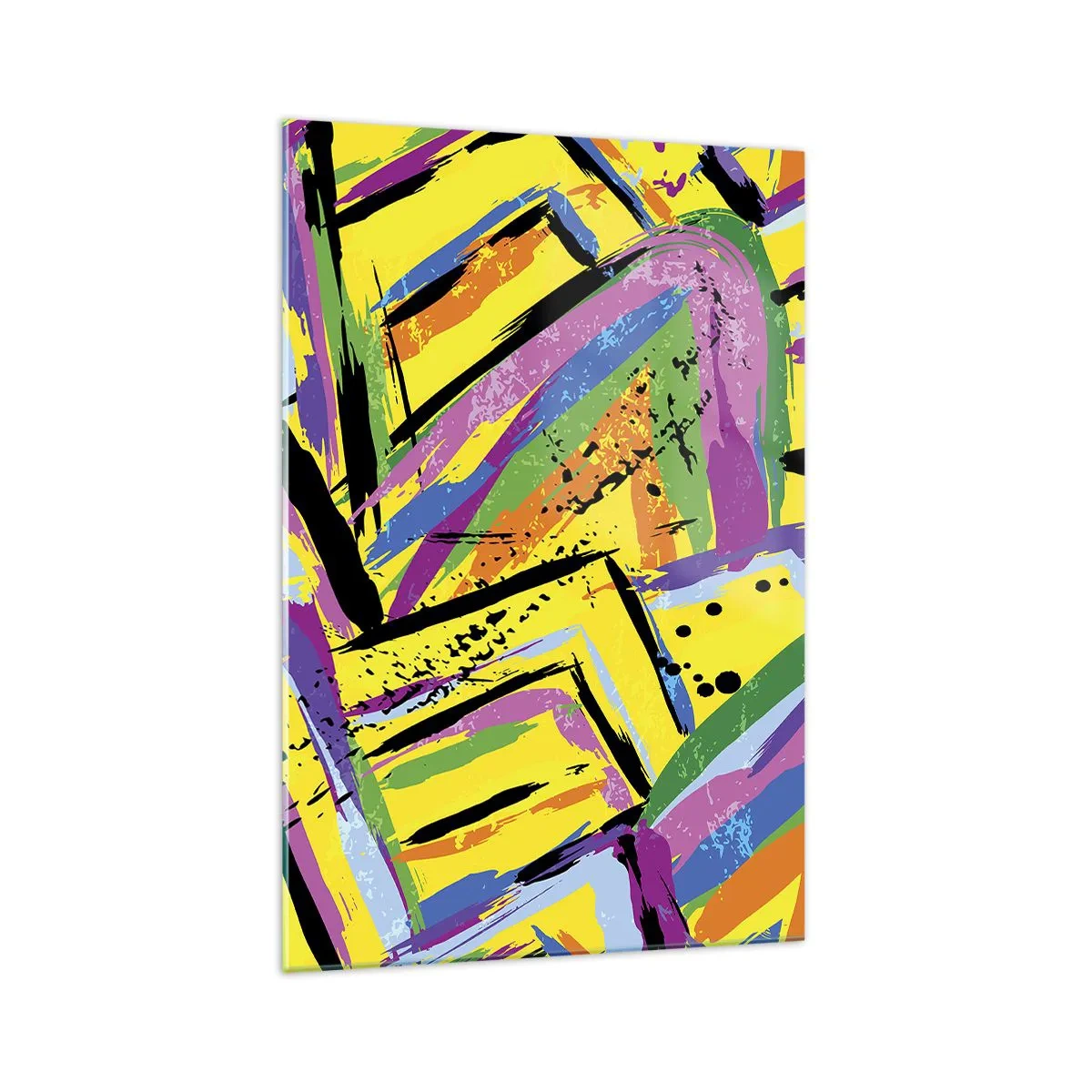 Glasbild - Bild auf glas - Lebendige Abstraktion in leuchtenden Farben und dynamischen Formen - 70x100cm - Bis sie vor Freude schreit - Moderne Wanddekoration für Wohnzimmer und Schlafzimmer ARTTOR