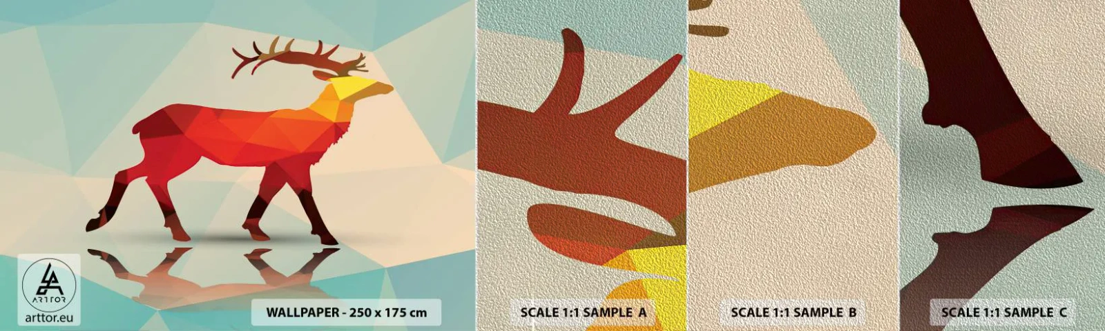 Fototapeten Muster Premium Sand - Geometrischer Hirsch - Tiere, Reh, Geometrische Figur - 100x30 cm