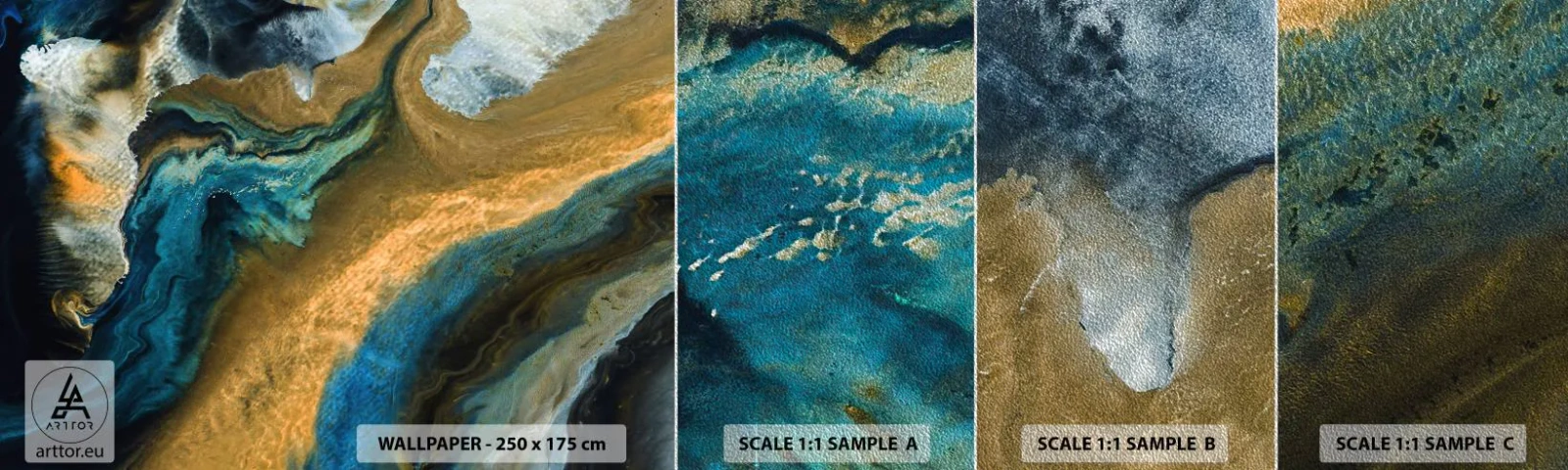 Fototapeten Muster Premium Sand - Blau - Gelb - gegenseitige Beeinflussung - Abstraktion, Stück, Grafik - 100x30 cm