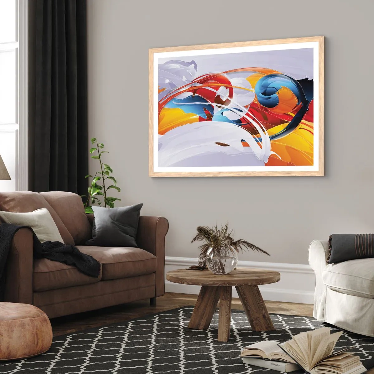 Poster in einem Rahmen aus heller Eiche - Der Tanz der Elemente - 91x61 cm